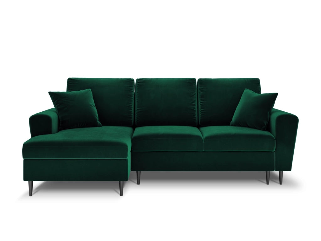 Cosmopolitan Design - Divano convertibile angolare sinistro con contenitore "Kyoto" 4 posti in velluto verde bottiglia 
