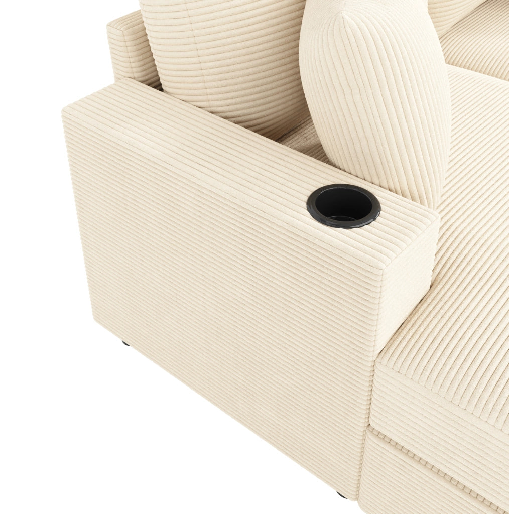 Divano 2 posti 163x140 cm in velluto a coste beige con USB e USB-C HOMVRA
