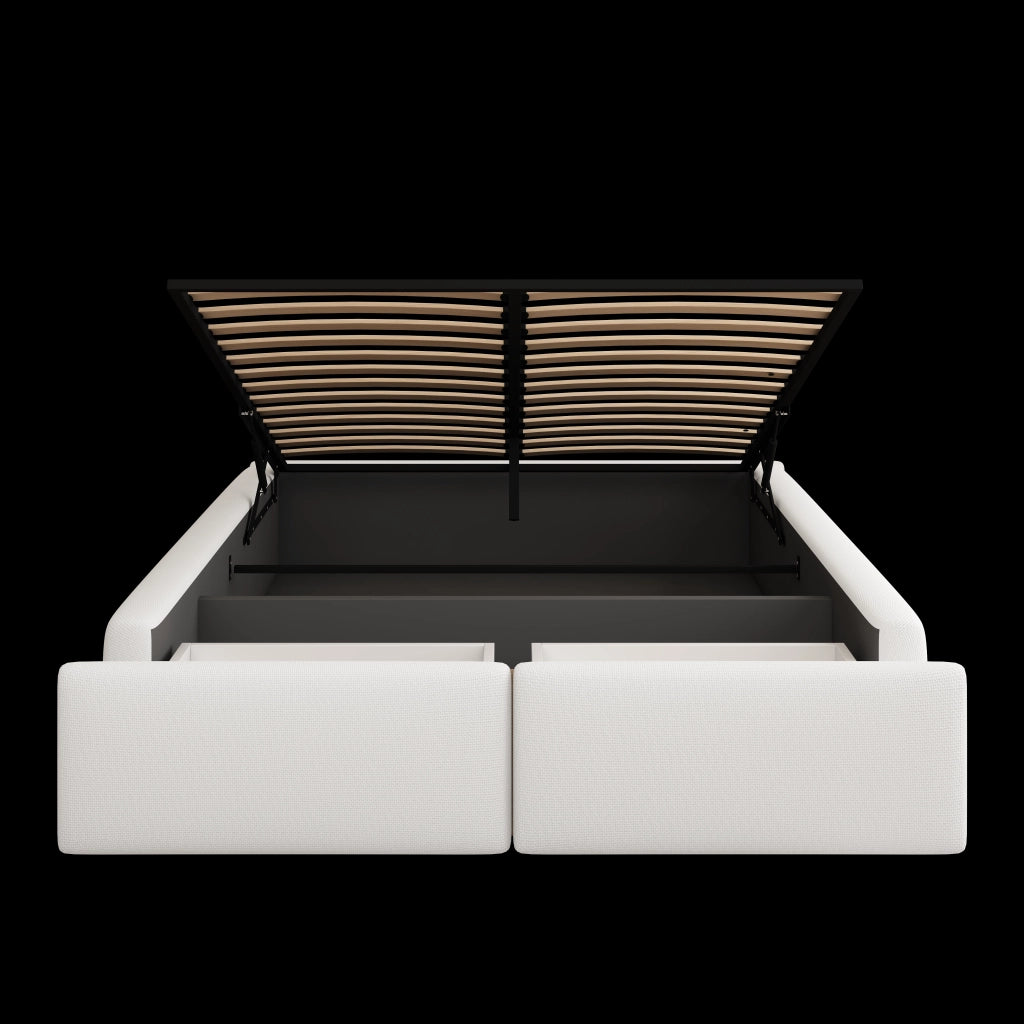 Letto contenitore doppio 140×200 cm con vano idraulico e 2 cassetti; senza materasso; bianco