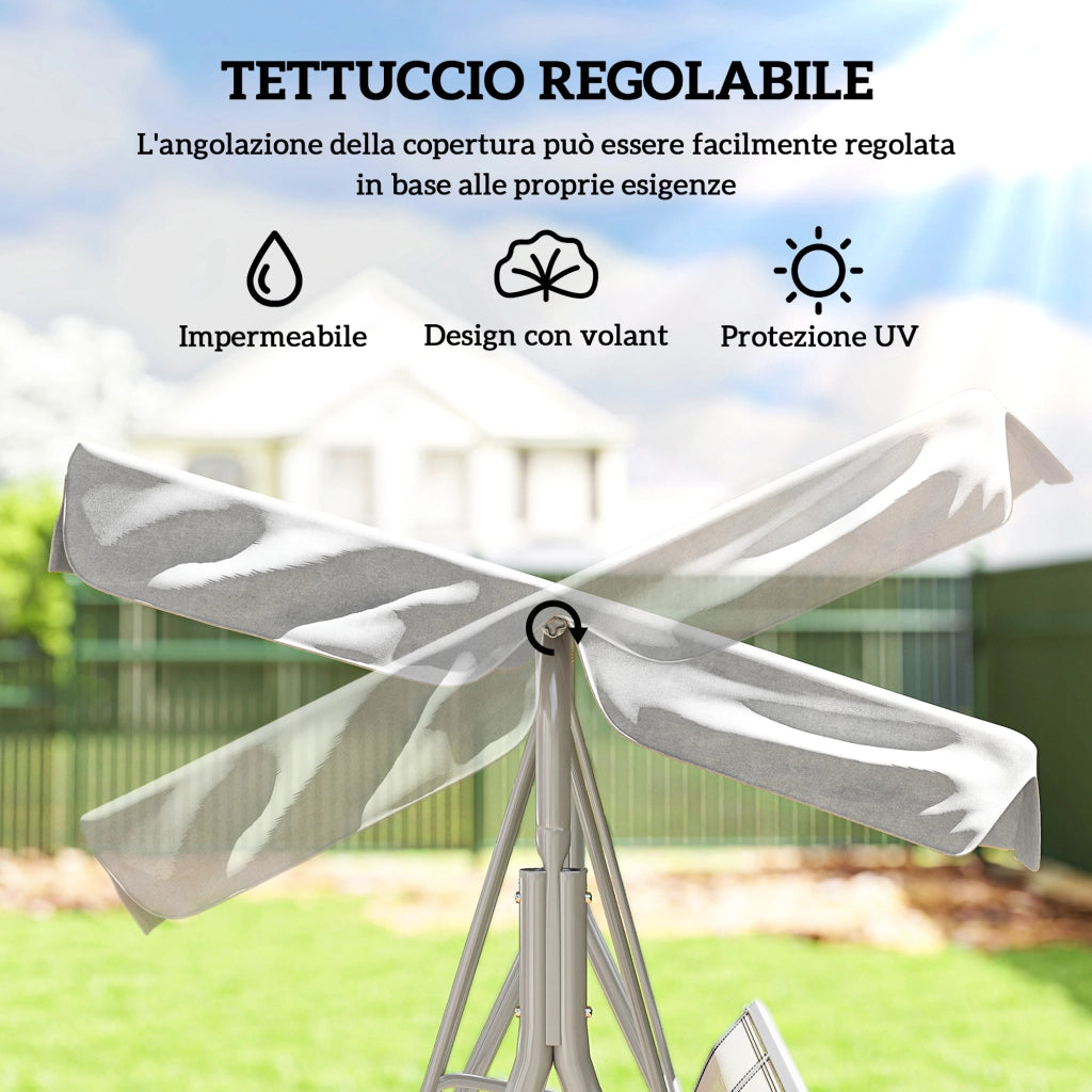 Dondolo da Giardino 3 Posti con Tetto ¨C zephmum ¨C Grigio Chiaro 171x108x154 cm