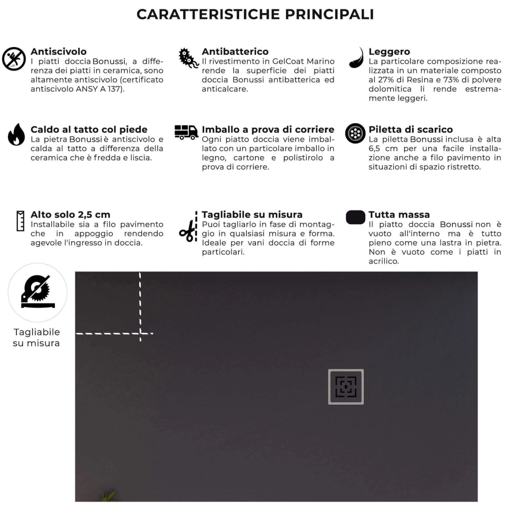 Piatto Doccia in Pietra 75x90 cm Bonussi Canton Nero