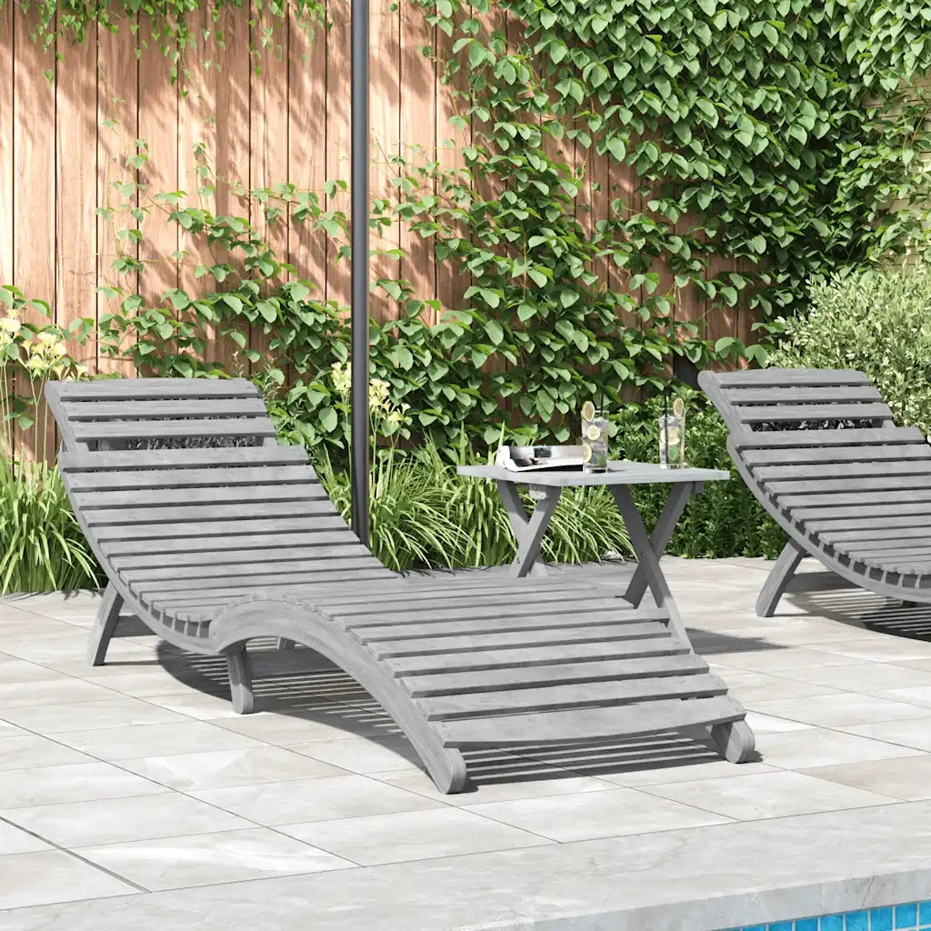 Lettino Prendisole | Sdraio da giardino | Lettino da sole Grigio 184x55x64 cm Legno Massello di Acacia