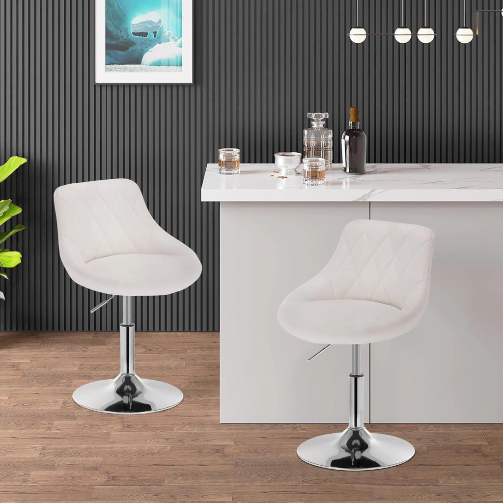 Set di 2 Casa Sedia Alta per Cucina con Schienale in PU, senza Poggiapiedi, l'altezza può essere regolata tra 42-58 cm, Bianco, BH241ws-2