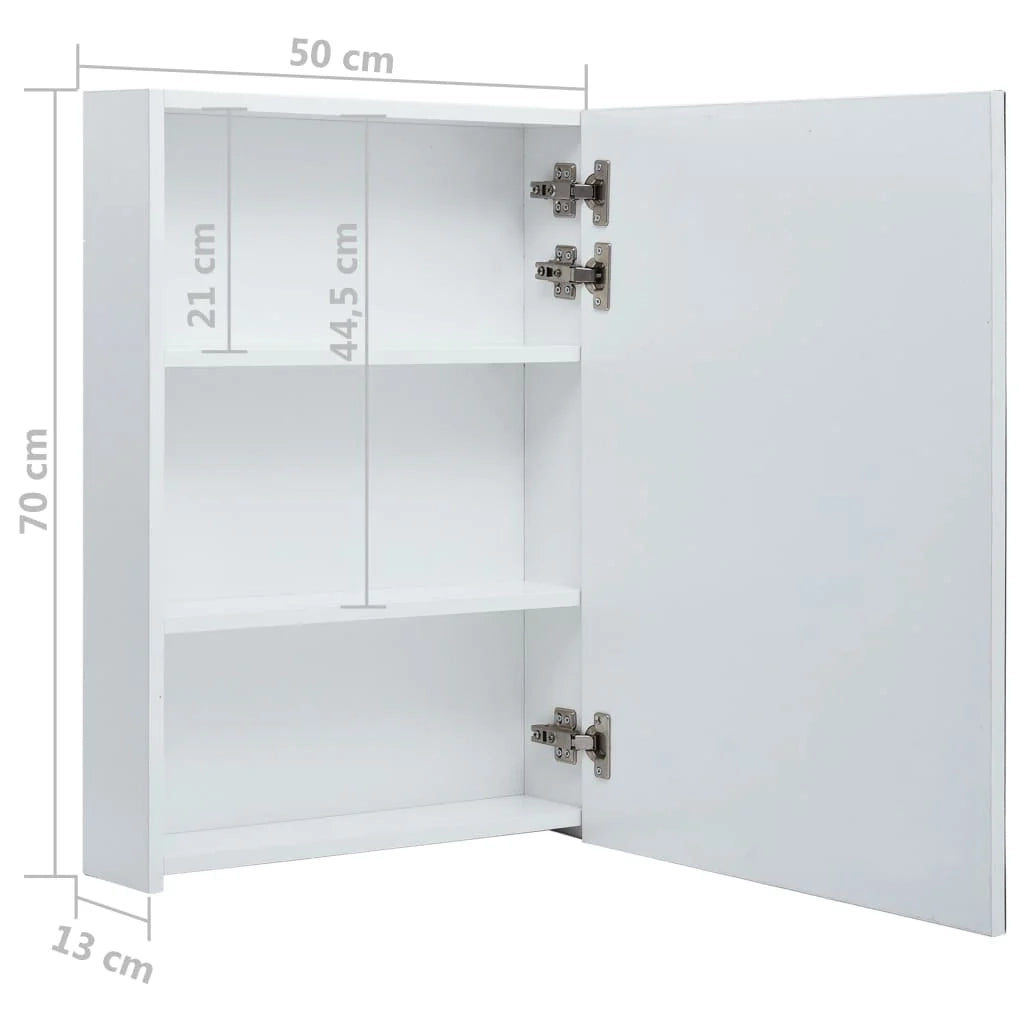 Mobiletto da bagno con specchio LED 50 x 13 x 70 cm bianco e argento 02_0006563