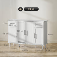 Credenza Buffet Elegante 120x38x86 cm con 2 Cassetti e 3 Armadietti in Legno Bianco