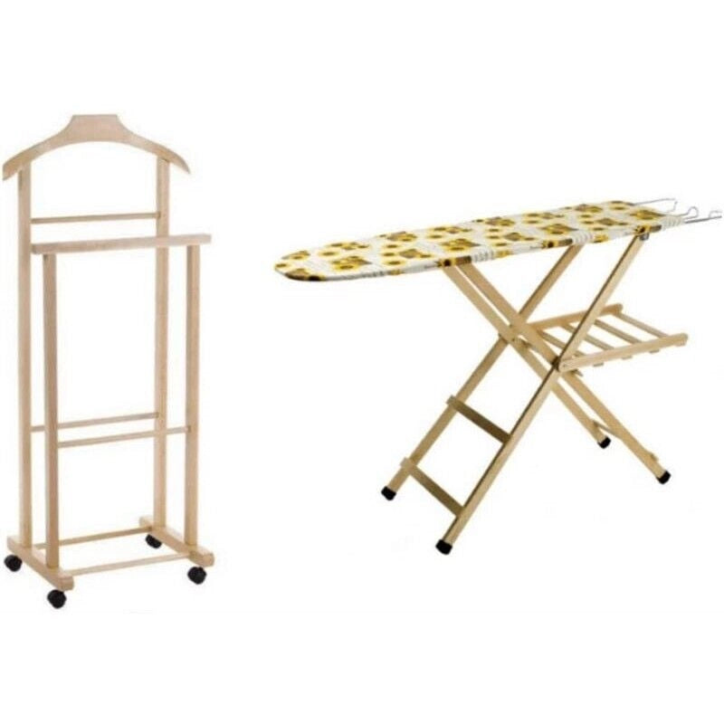 SET 1 ASSE DA STIRO CON 1 INDOSSATORE NATURALE IN  LEGNO DI FAGGIO