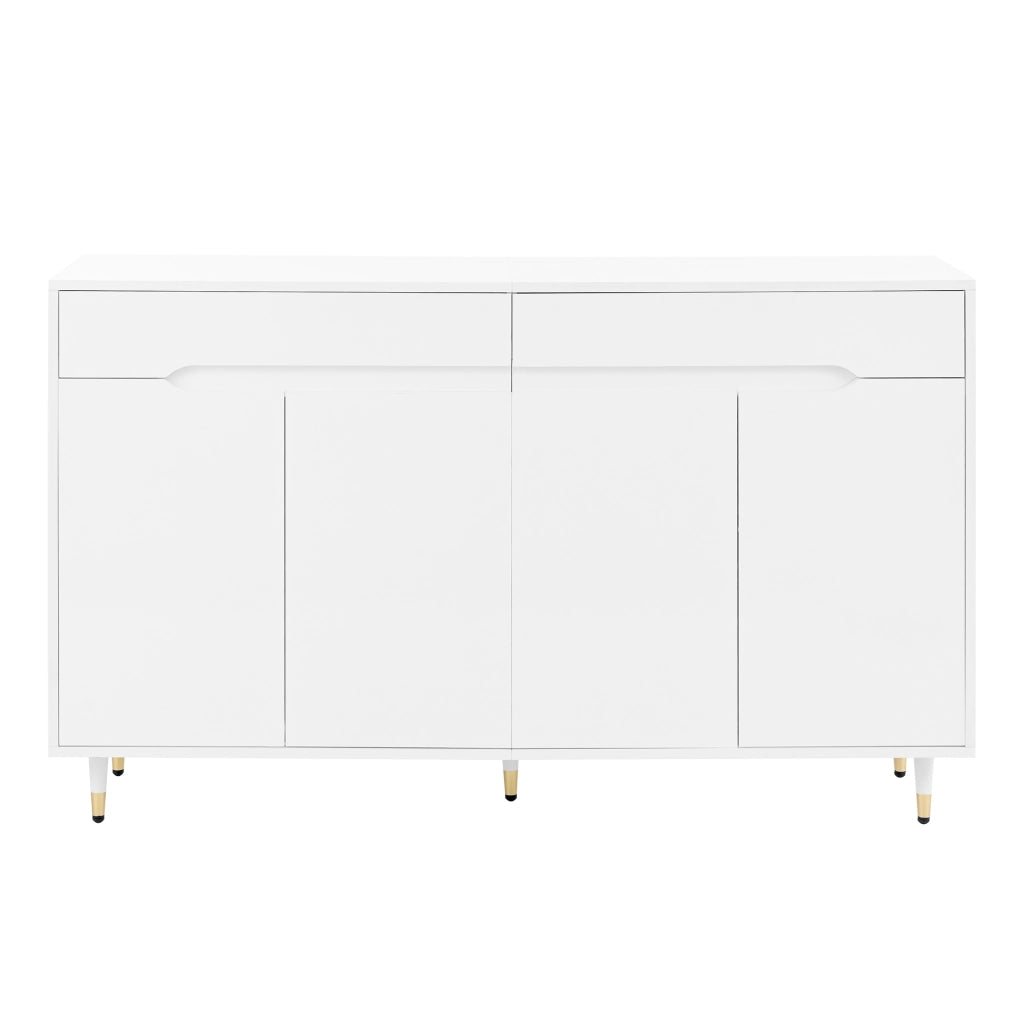Scarpiera ULEVR 140x39x84 cm con 2 ante, 2 cassetti e ripiani regolabili, bianca e oro
