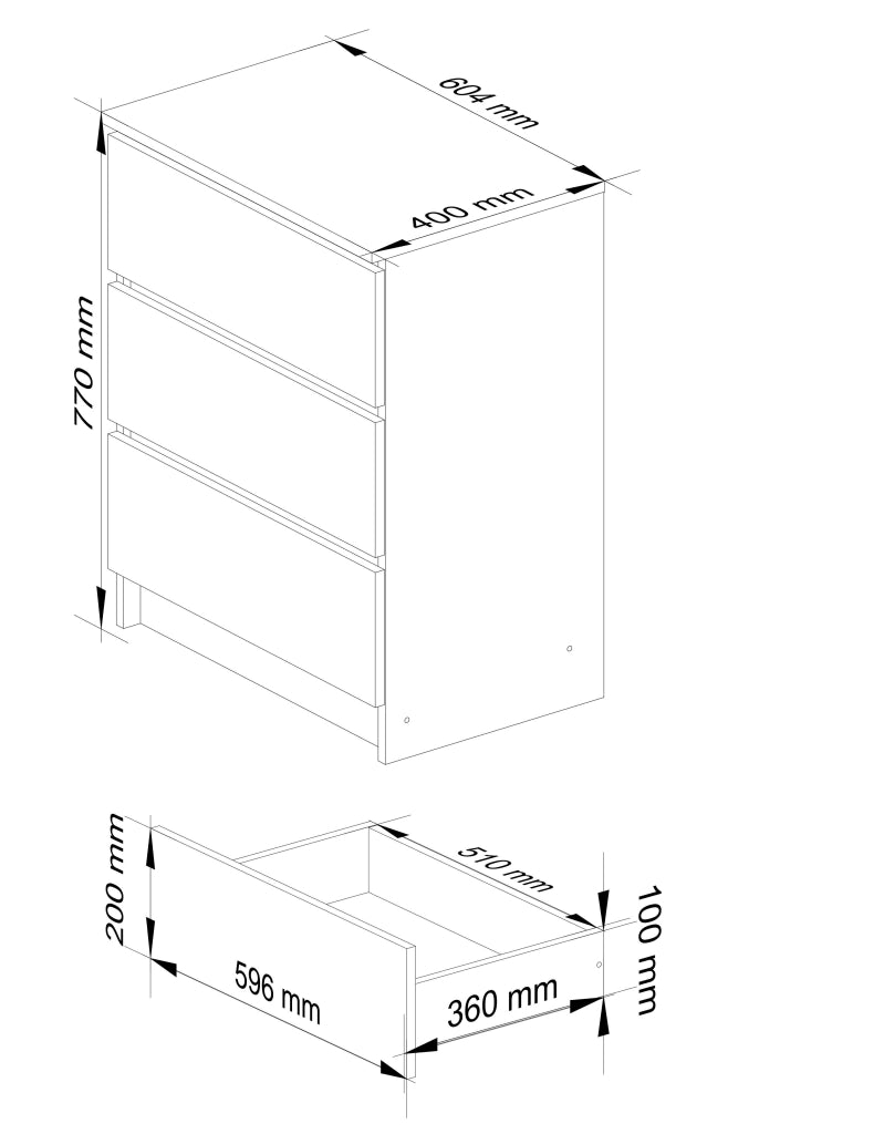 Cassettiera AKORD K60 Cassettiera Quercia Artisan 60 cm 3 cassetti inserto frontale Bianco 60x40x77 cm