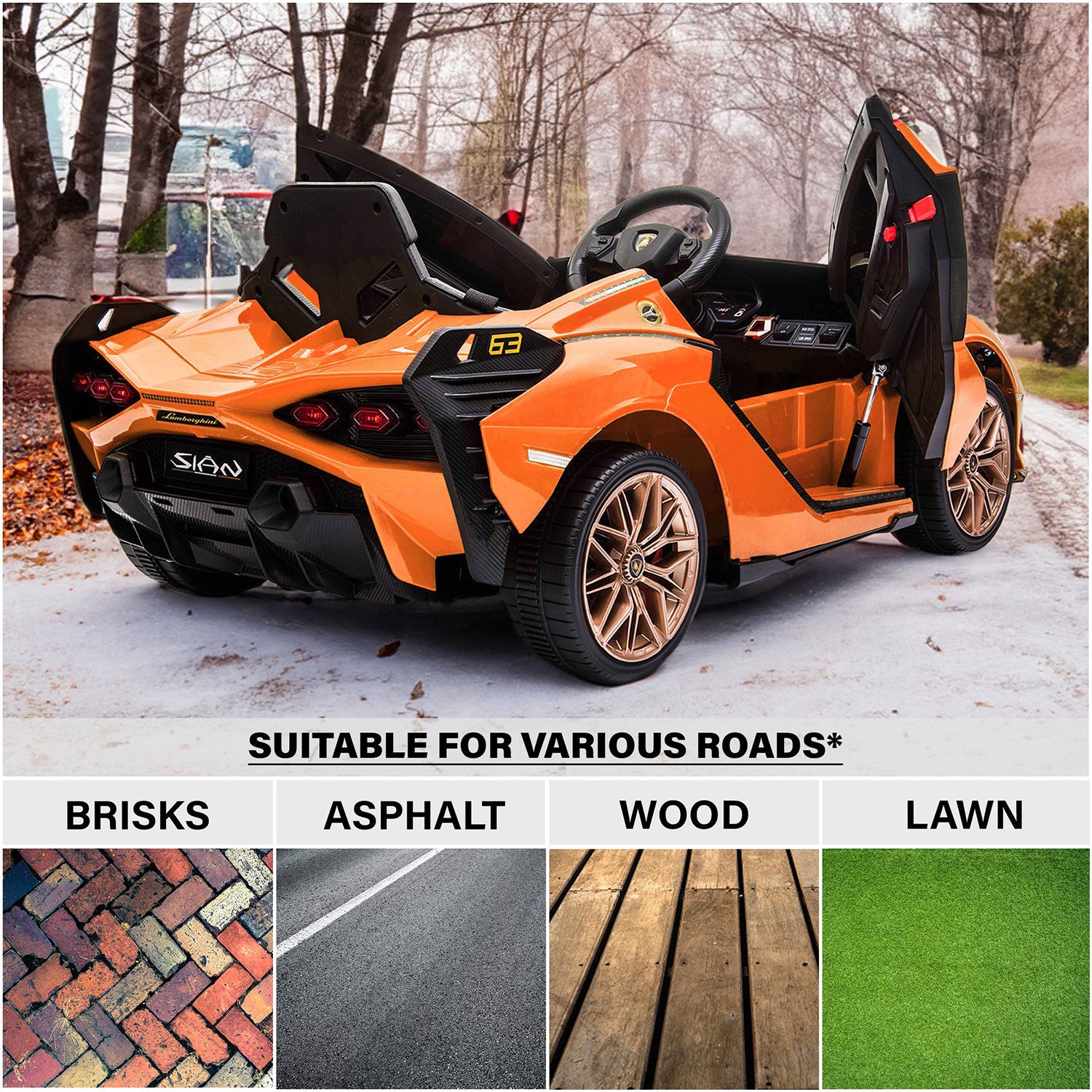 Macchina Elettrica per Bambini Licenza Ufficiale Lamborghini Sian 10,8V 5,4Ah Arancione