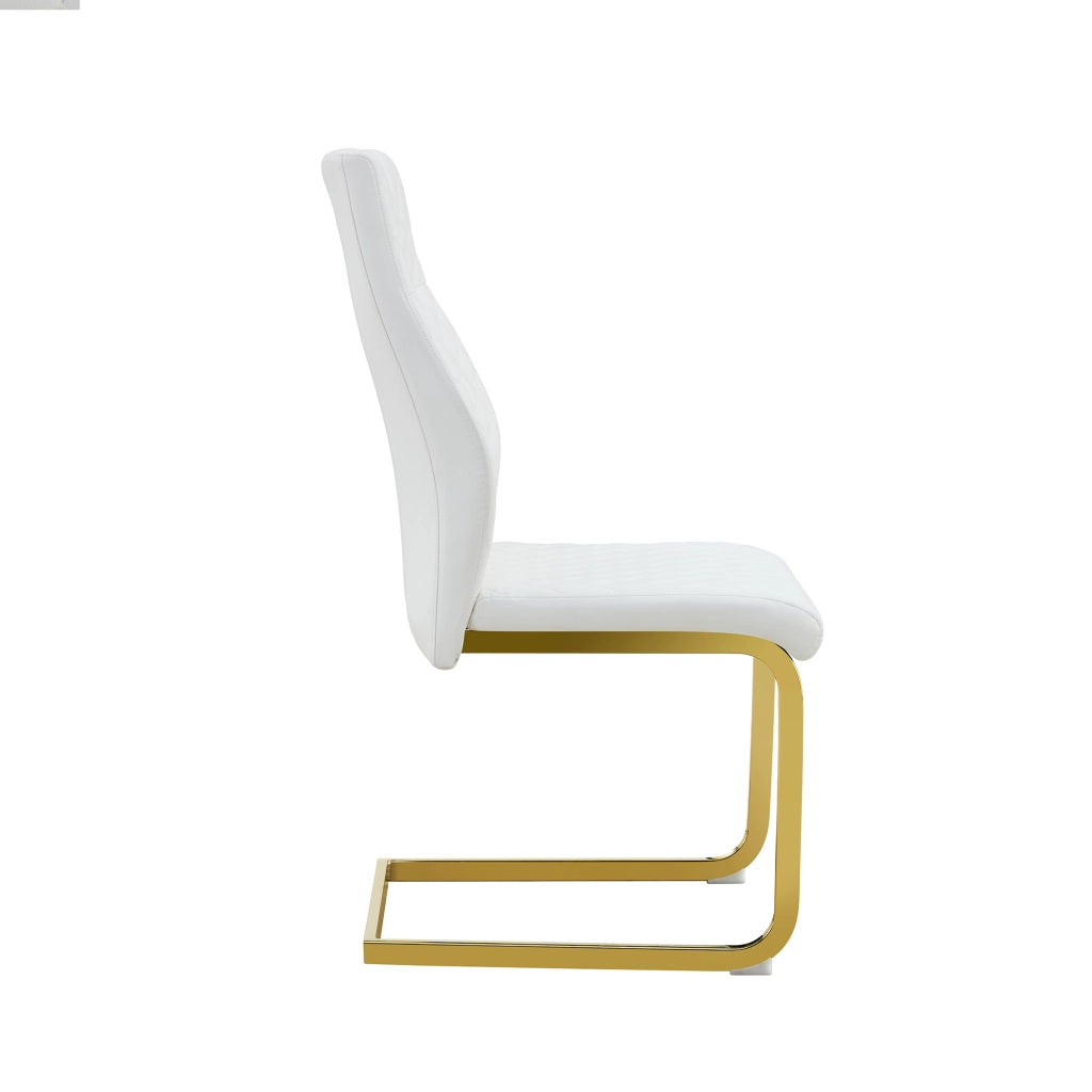 Tavolo Rotondo e Sedie da Pranzo ¨C MINIMAL ¨C MDF Effetto Legno, Gambe Oro, Set 2 Sedie Bianche