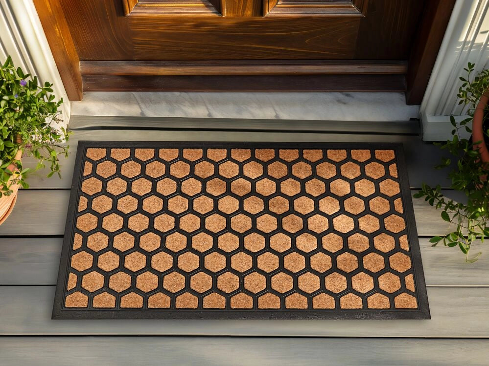 Zerbino in poliestere naturale con fondo in gomma nera antiscivolo 45 x 75 cm Stampa pettine di miele Decorazione moderna per interni