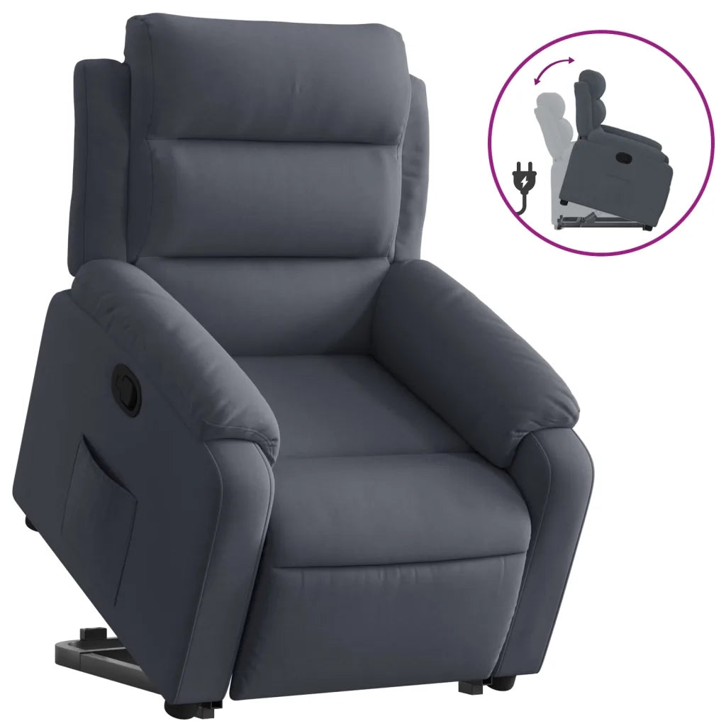Poltrona | Sedia Relax Alzapersona Reclinabile Grigio Scuro in Velluto