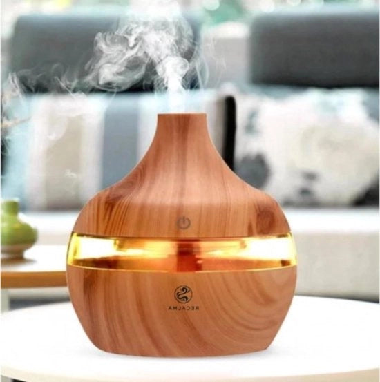 Diffusore di aroma 300 ml con illuminazione LED e design in legno - Dispergitore ultrasonico per oli essenziali - Umidificatore - Diffusore di aroma umidificatore