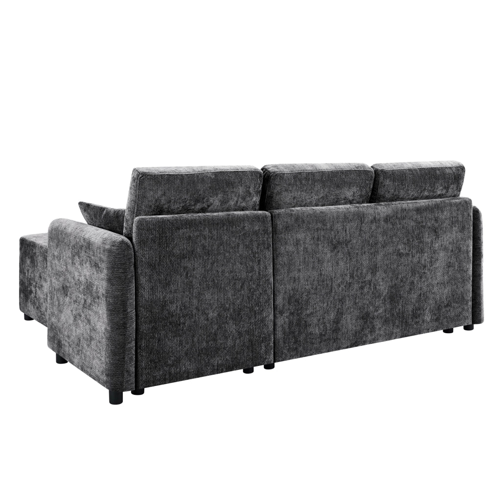 Divano angolare 3 posti - con area relax a L e 2 cuscini - in chenille nera