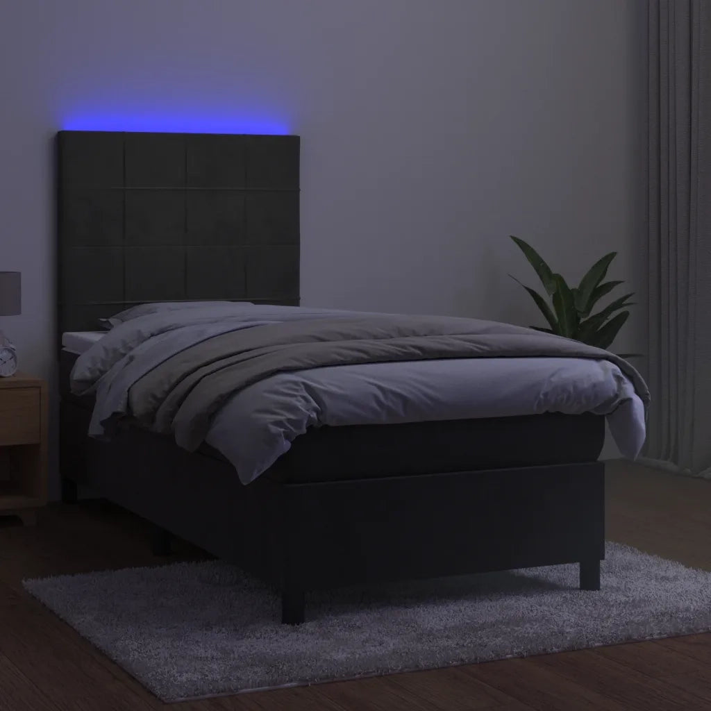 Letto a Molle con Materasso e LED Grigio Scuro 80x200cm Velluto 3136090