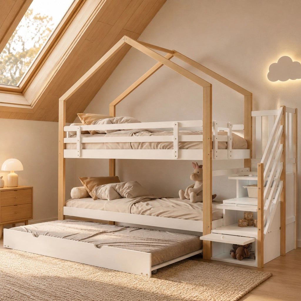 Letto a castello a casetta estraibile 90x200/90x190 cm