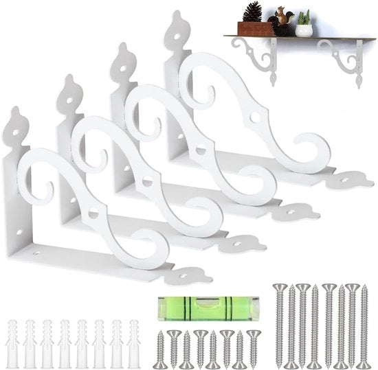Sostegni per tavolo in ghisa bianca 14 cm x 11 cm - Console per parete in ghisa vintage - Sostegno per tavolo rustico con viti - Sostegno per tavolo robusto - Console per parete per giardino - Prodotto per il fai da te.