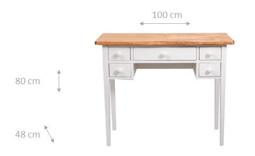 Biscottini Tavolino scrittoio in legno massello di tiglio struttura bianca anticata piano finitura naturale. Made in Italy