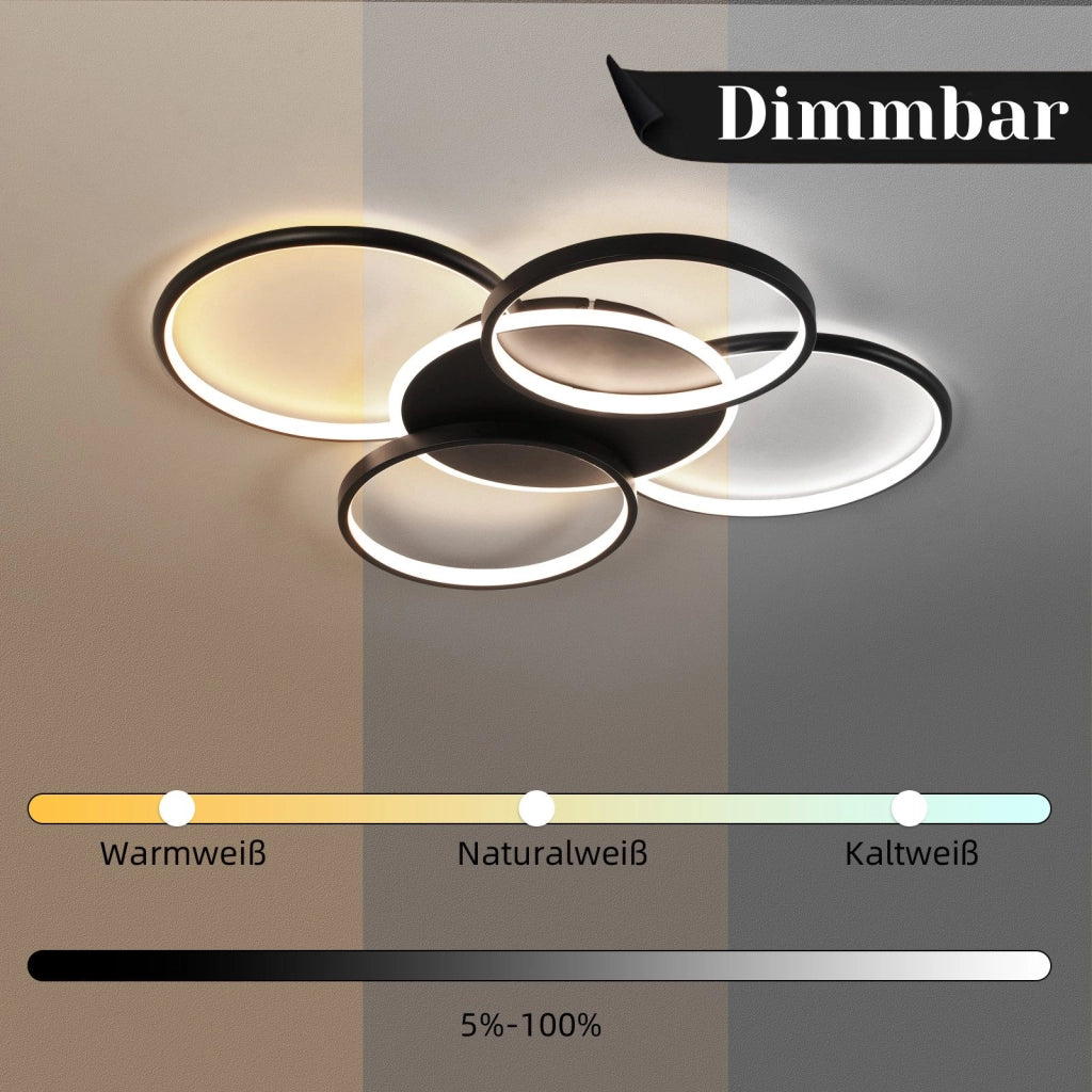 ZMH Lampada da soffitto plafoniera LED dimmerabile 5 anelli 70W per soggiorno ufficio sala pranzo