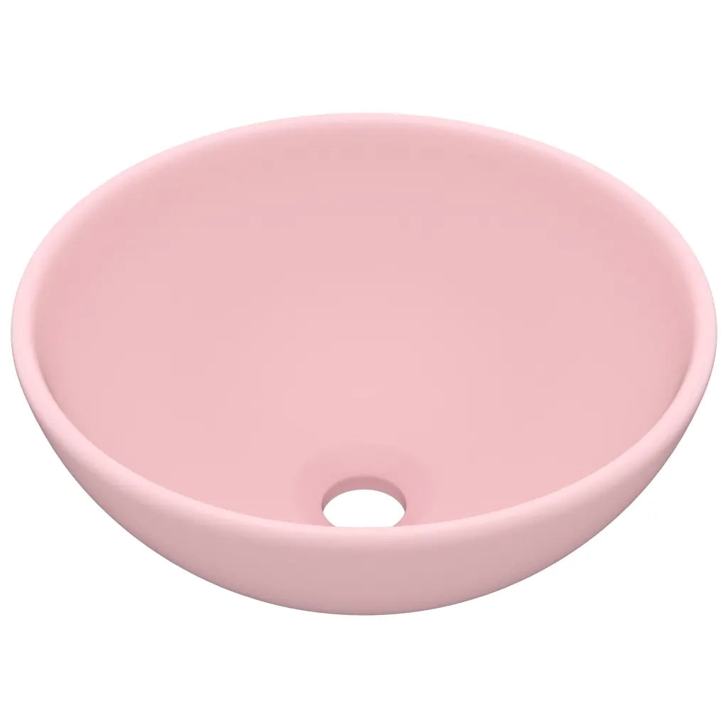 Lavandino Lusso-Lavabo-Lavello Rotondo Rosa Opaco 32,5x14 cm in Ceramica