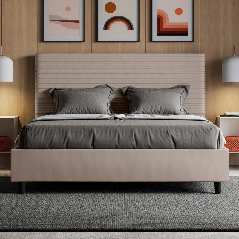 Letto imbottito Letto Matrimoniale alla Francese 150x190 cm Focus - Similpelle,Senza rete,Tortora