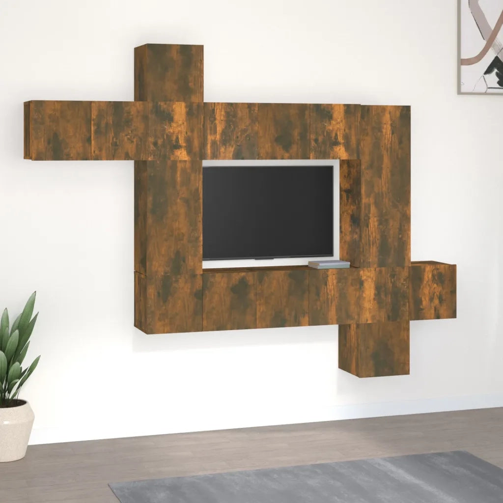 Set Mobili Porta TV 10 pz Rovere Fumo in Legno Multistrato 3120320