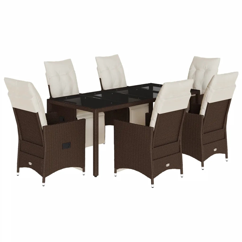 vidaXL Set Bistrò da Giardino 7 pz con Cuscini in Polyrattan Marrone