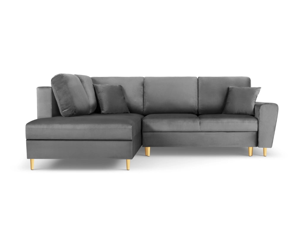 Cosmopolitan Design - Divano convertibile angolare sinistro con contenitore "Kyoto" 5 posti in velluto grigio chiaro 
