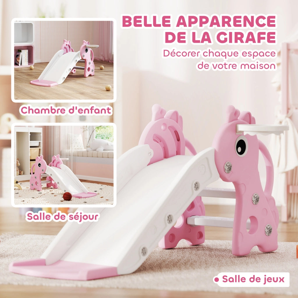 Casetta per bambini 3 in 1 con canestro, arrampicata e palla ¨C zephmum ¨C 106x51.5x52 cm rosa