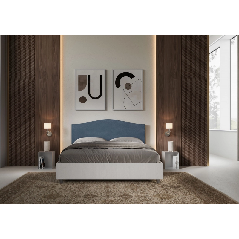 Letto Matrimoniale 160x200 cm struttura bianco frassino testata Grace - Con rete,Microfibra,Blu
