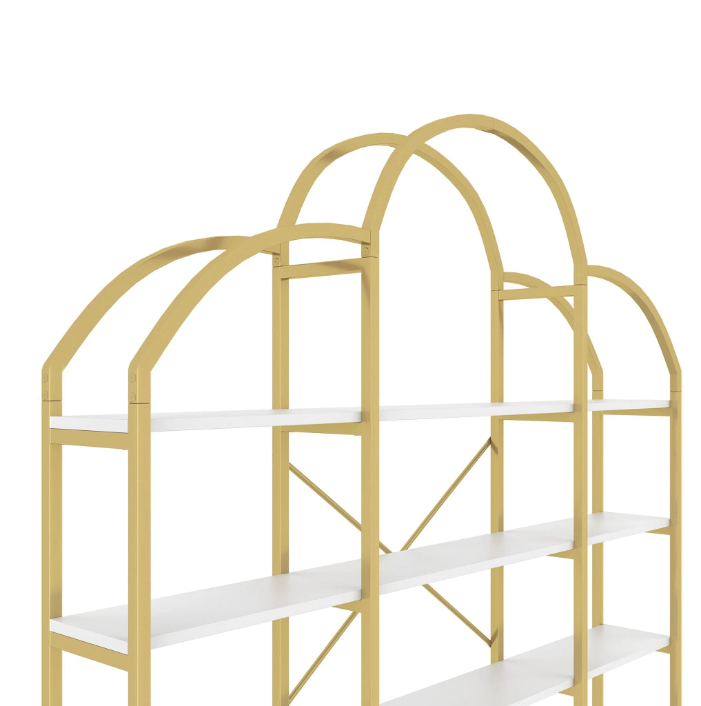 Scaffale a 5 ripiani in metallo e MDF, stile essenziale, oro e bianco
