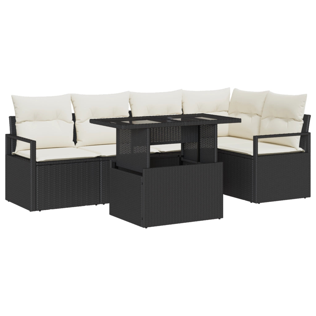 Set divani giardino  6 pezzi con cuscini Rattan nero