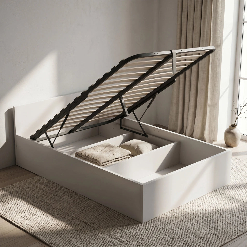 Letto con contenitore 100x200 cm rete sollevabile in metallo Bianco
