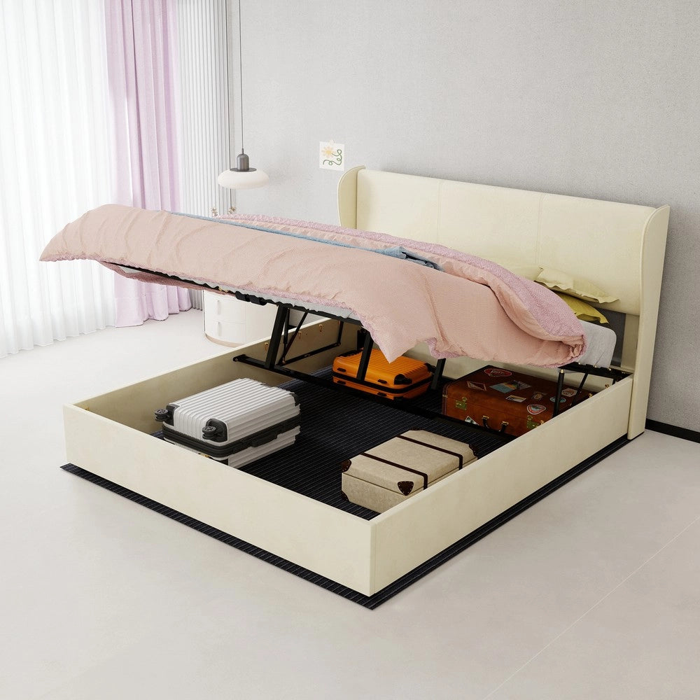 Letto Contenitore Imbottito con Testiera ¨C MINIMAL ¨C Beige 160x200 con Materasso