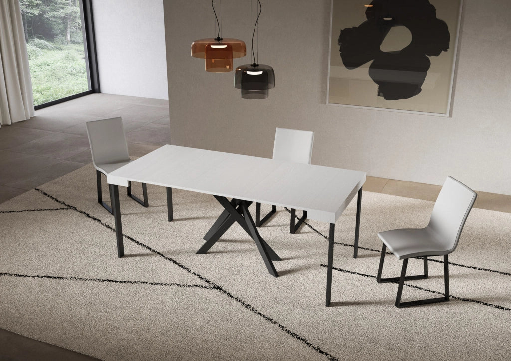 Consolle Allungabile 90-196x40x77 cm Saki Small Bianco Frassino Gambe Antracite