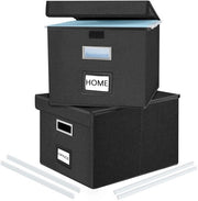 Cassa di archiviazione pieghevole in tessuto con coperchio, scatola da appendere per cartelle A4, cassetti di archiviazione per ufficio, scatola pieghevole per famiglie (nero) 2-pack