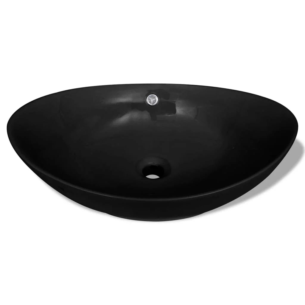 Lavandino ovale da bagno con troppopieno 59 cm ceramica nera 02_0002484