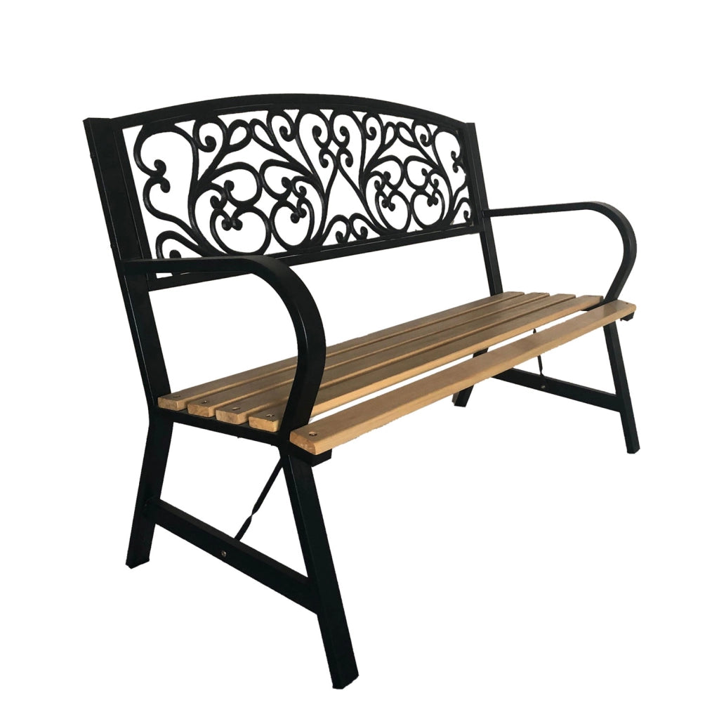 Panca da Giardino Schienale in Ghisa Seduta in Legno 120x56x87 cm Nero e Legno
