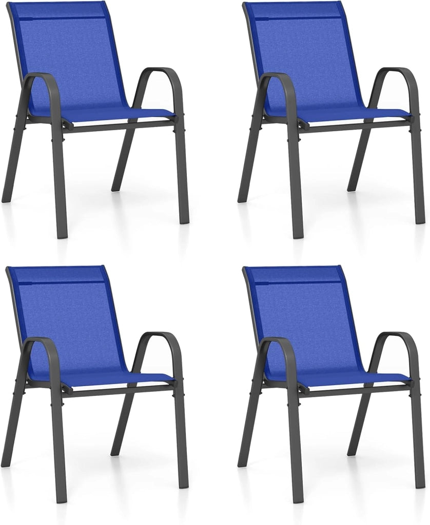 Set di 2/4 Sedie da Giardino, Sedie Impilabili da Esterno in Tessuto con Telaio in Metallo, Poltrona da Balcone con Braccioli e Schienale Alto, per Sala da Pranzo, Carico 150 kg (Grigio*4)