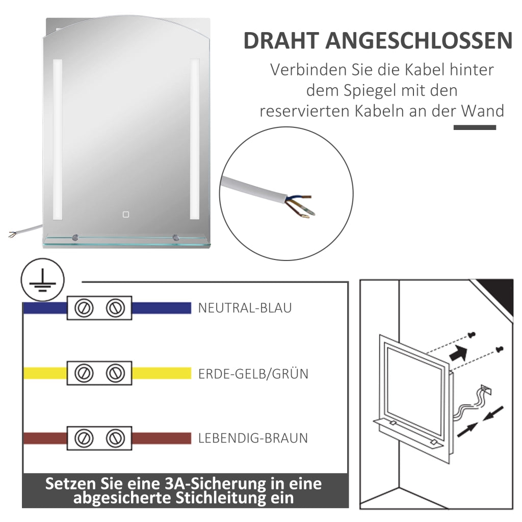 Specchio da Bagno con Illuminazione LED ¨C zephmum ¨C Bianco 50x12x70 cm