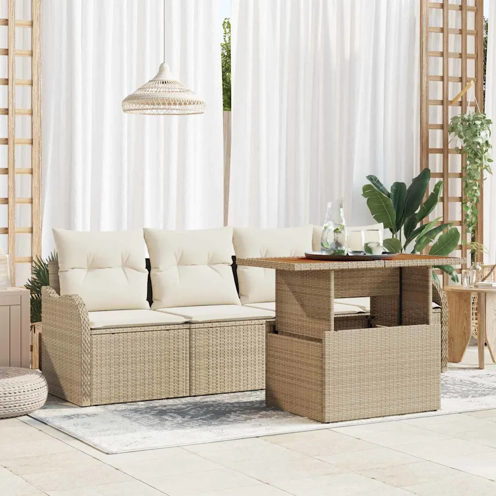 Set Divano da Giardino 5 pcs Beige e Crema polyrattan