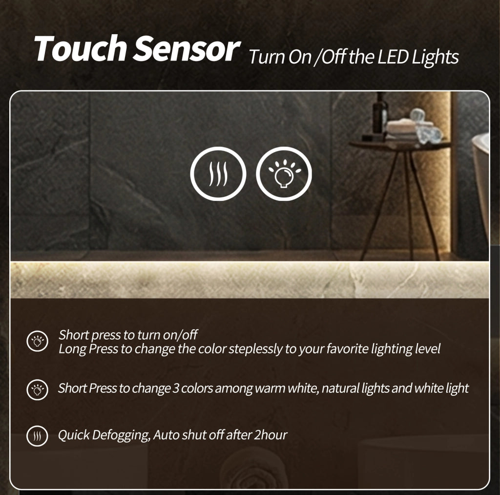 Specchio bagno LED 70x90 cm vetro e alluminio argento antinebbia retroilluminato
