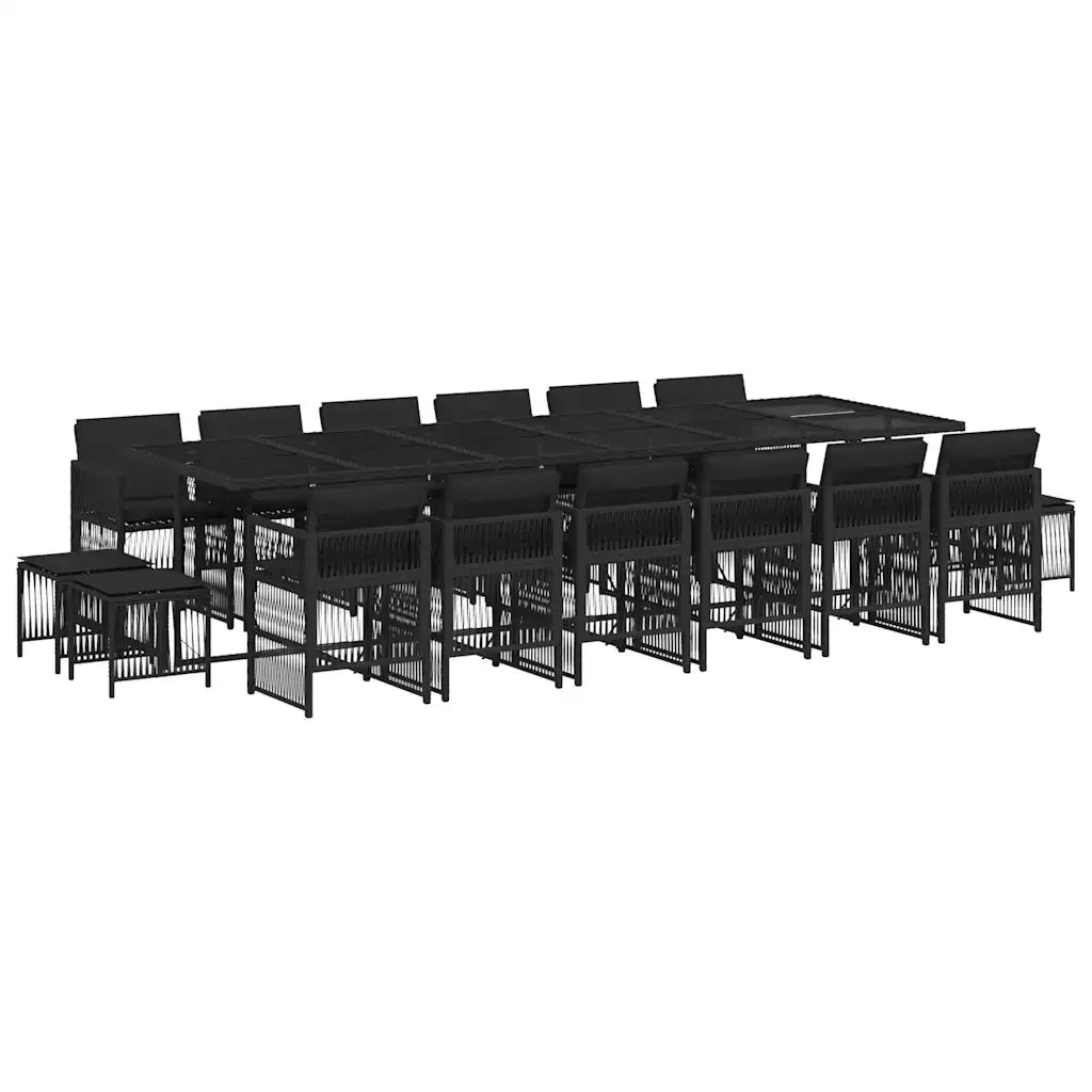 Set da Pranzo da Giardino 17 pz con Cuscini Nero in Polyrattan