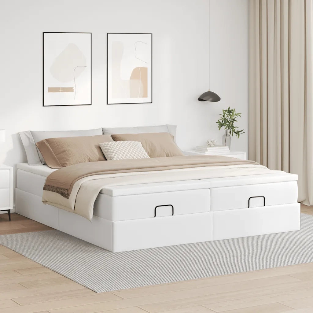 Struttura Letto Pouf con Materassi Bianco 180x200 cm Similpelle 3311225