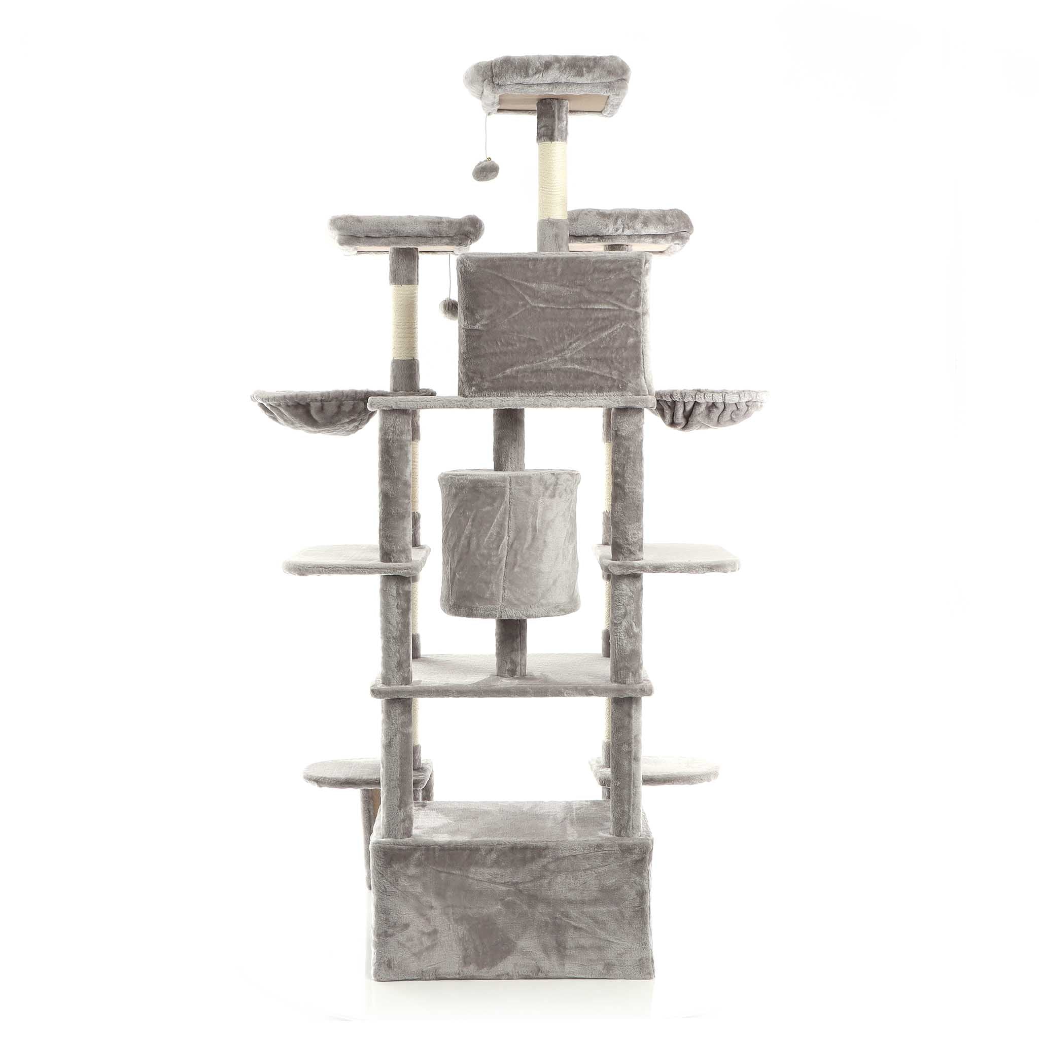 Fudajo Albero tiragraffi 198cm per gatti, grigio con sisal cuccette e amache