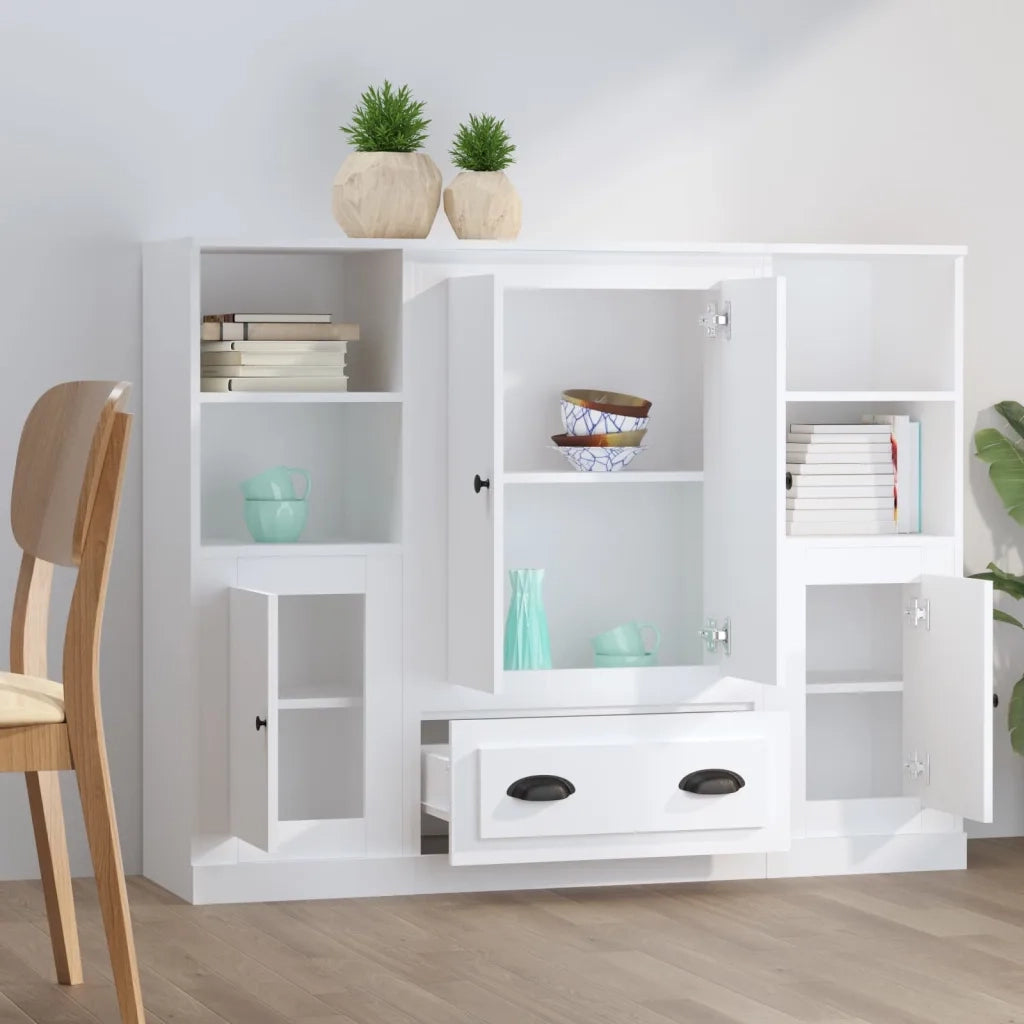 Credenze 3 pz | Madia | Buffet da pranzo | Armadio da pranzo Bianche in Legno Multistrato
