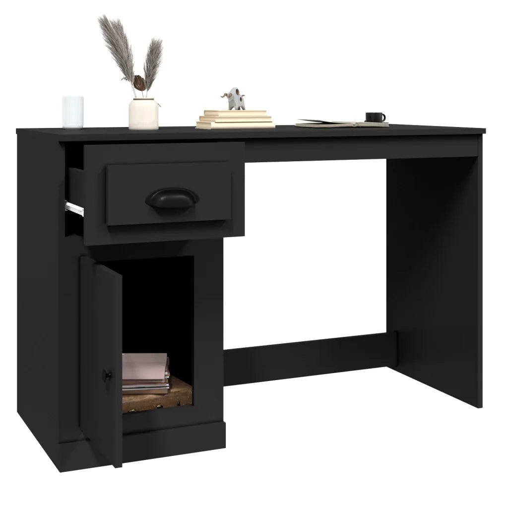 Scrivania | Tavolo da Ufficio con Cassetto Nera 115x50x75 cm in Legno Multistrato