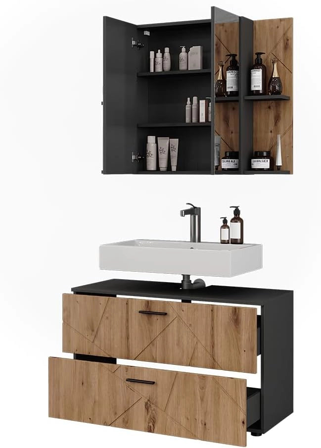 Set di mobili da bagno Irma, Antracite/Artisan, 2 parti
