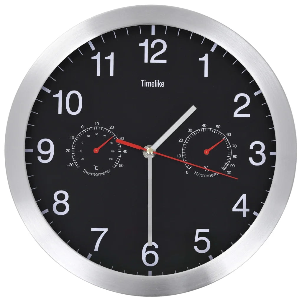 Orologio da Parete al Quarzo Igrometro Termometro 30 cm Nero 50624