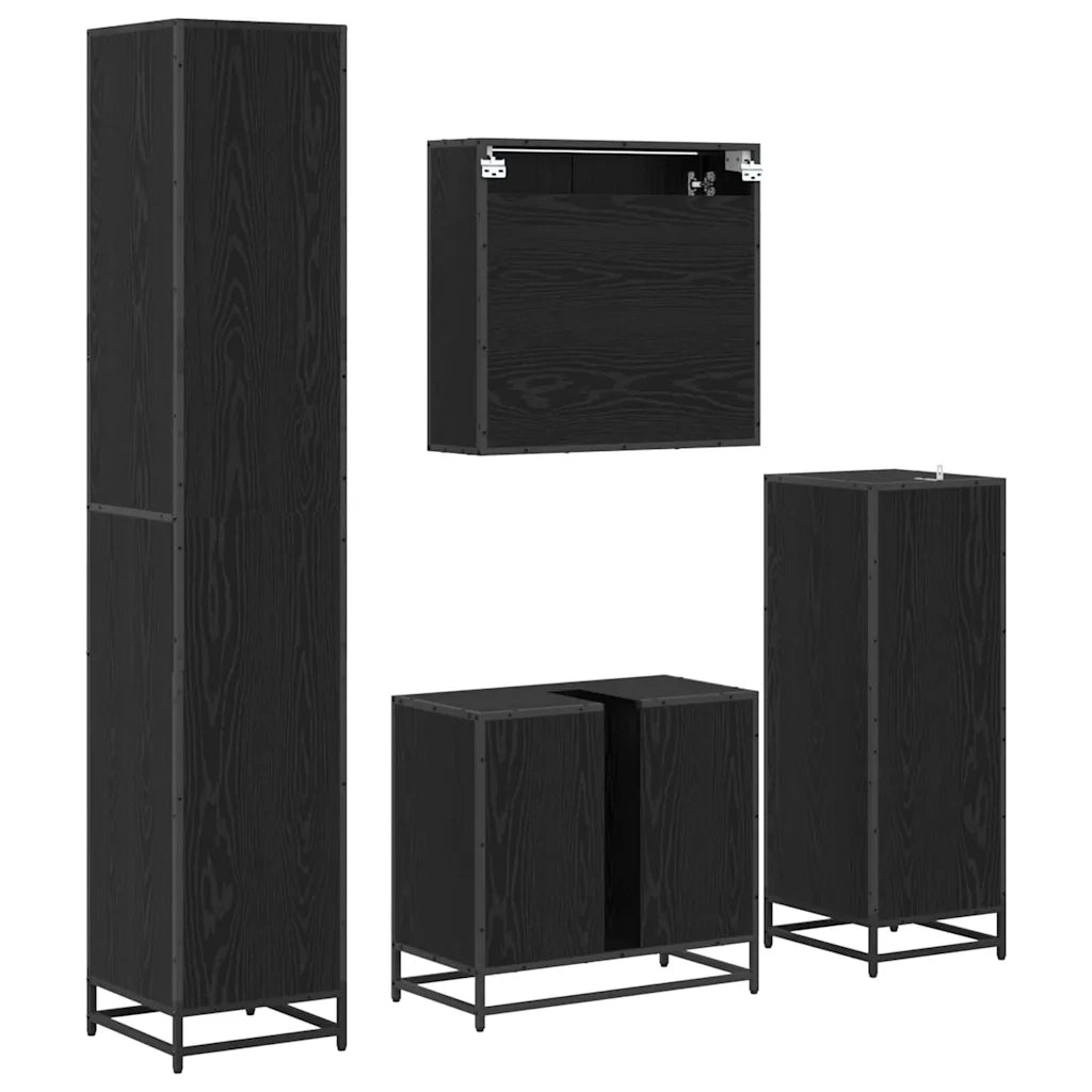 Set di mobili per il bagno 4 pcs Rovere Nero Legno multistrato 3402514